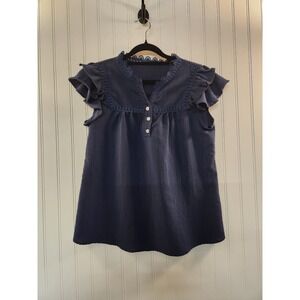 Unbrand Women's Blue Embroidered Bodice Babydoll Top Size M  Fairygrunge Boho